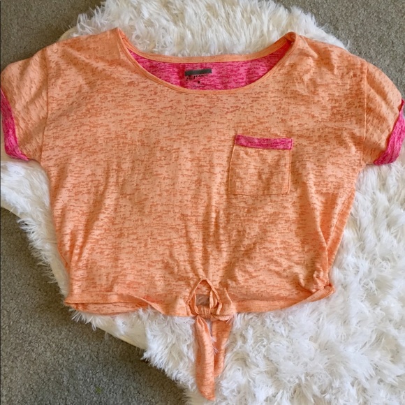 Tops - orange & pink crop-top with tie李